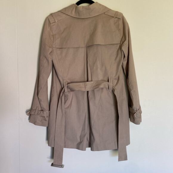 Sandro Tan Trench Coat Jacket Belted Double Breasted Striped Short - Picture 8 of 15